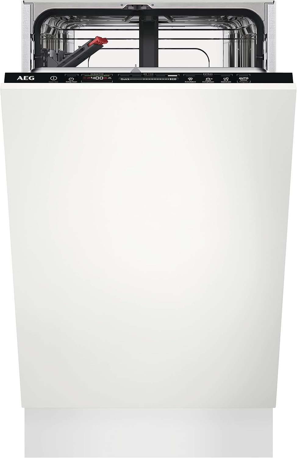 AEG FSE73407P Vollintegrierter-Geschirrspüler / 45cm / AirDry - perfekte Trocknungsergebnisse / D / energiesparend / Besteckkorb / QuickSelect Display