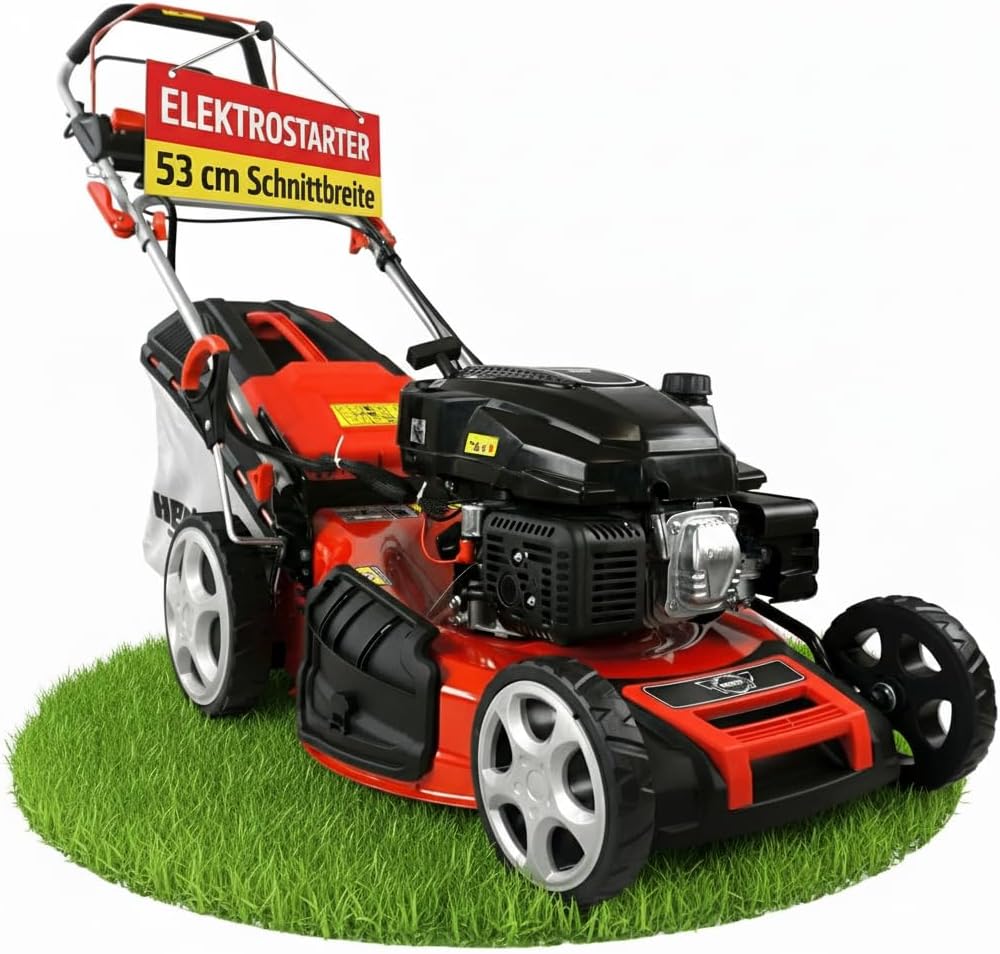 HECHT 5in1 Benzin Rasenmäher 6,0 PS, 53 cm mit Elektrostart & Radantrieb