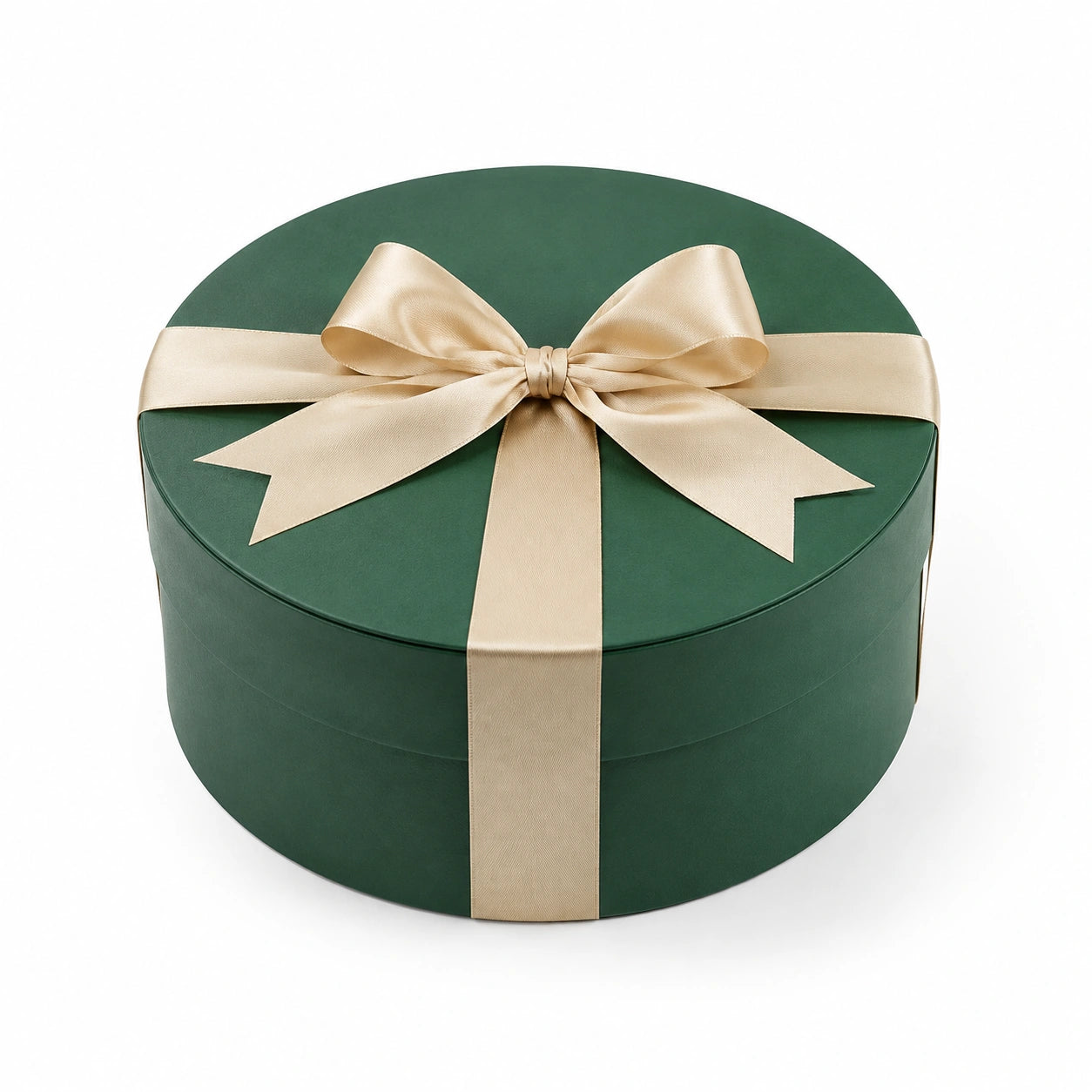 Runde Geschenkbox 25 cm aus Karton in Dunkelgrün mit Schleifenband