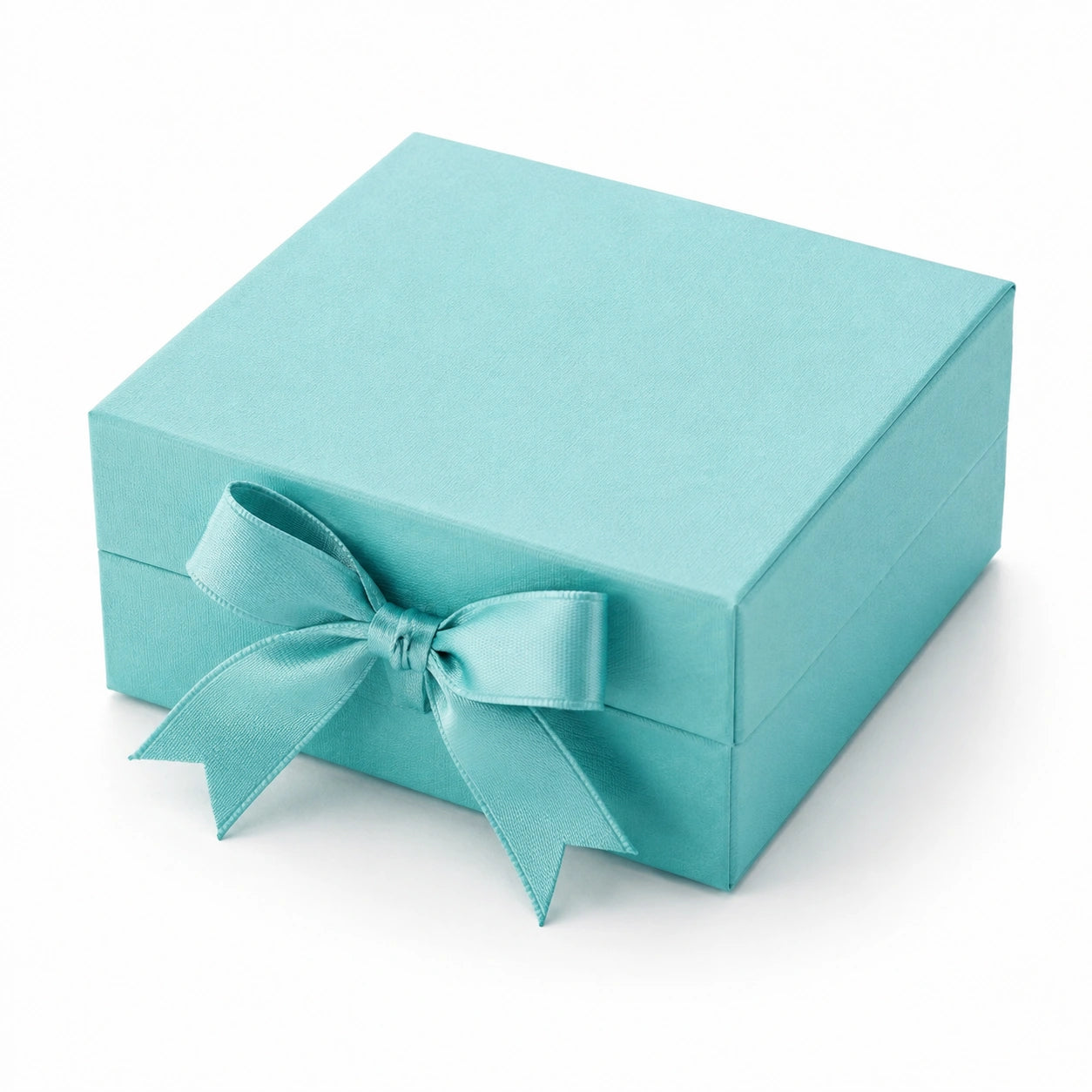 Geschenkbox 20 x 20 x 10 cm aus Karton türkis mit Satinband quadratisch