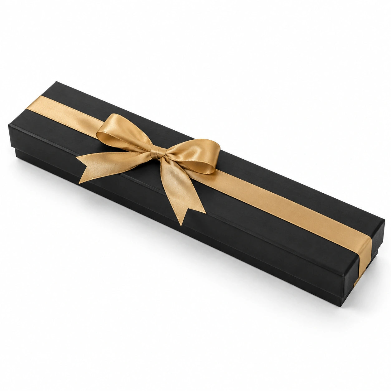 Geschenkbox 35 x 8 x 4 cm aus Karton schwarz goldfarben mit Schleife länglich
