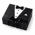 Geschenkbox 25 x 20 x 10 cm aus Karton Schwarz Weiß mit Schleife im Smokingdesign