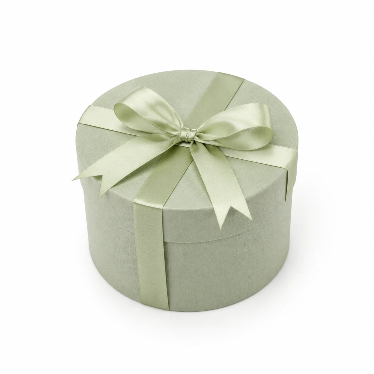 Runde Geschenkbox 20 x 17 cm aus Karton salbeigrün mit Satinband dekorativ