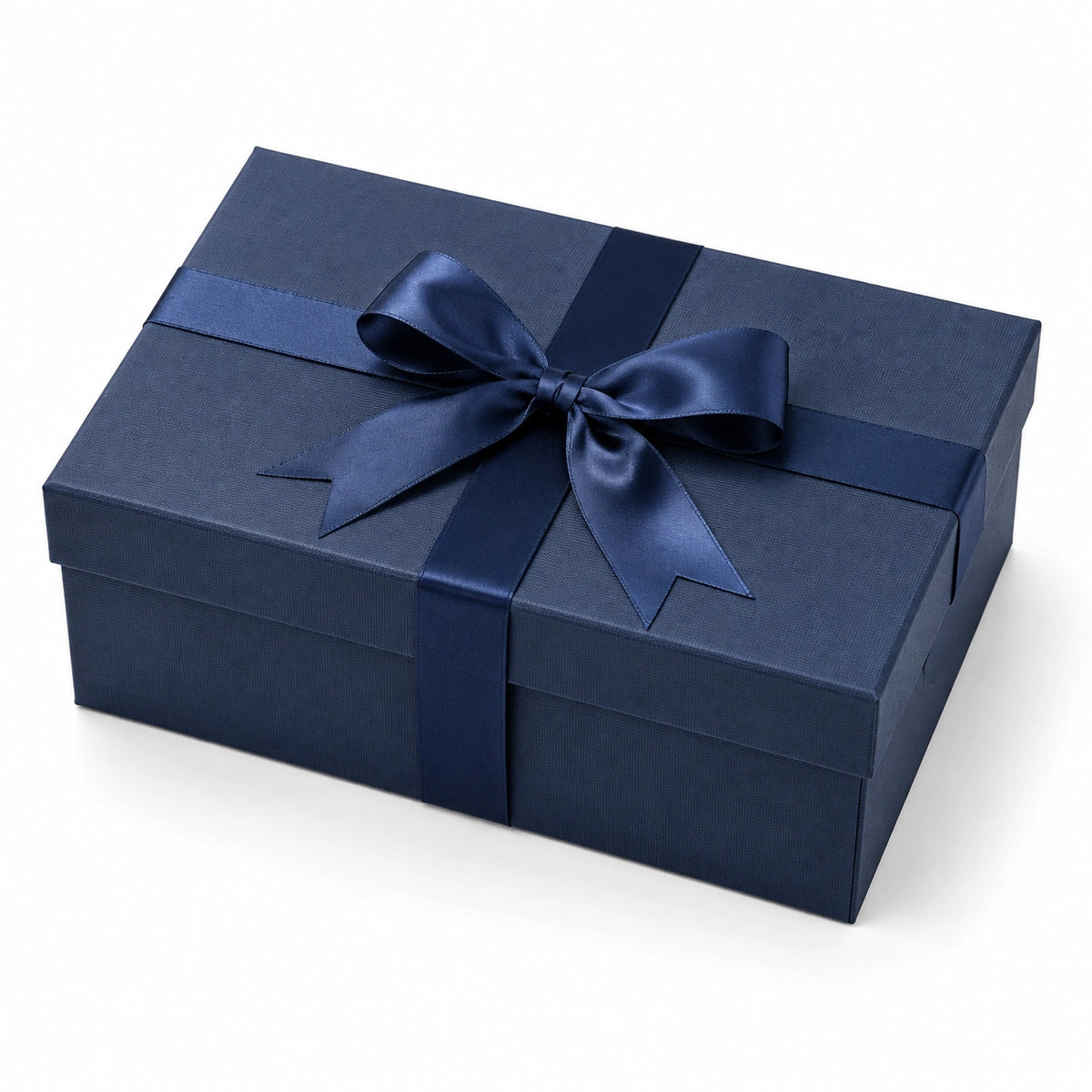 Geschenkbox 25 x 18 x 10 cm aus Karton in Dunkelblau mit Satinband elegant