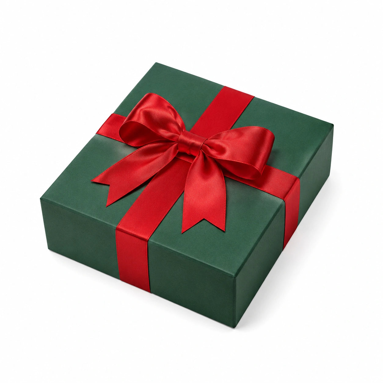 Geschenkbox 25 x 25 x 10 cm aus Karton Grün Rot mit Satinband für Geschenke