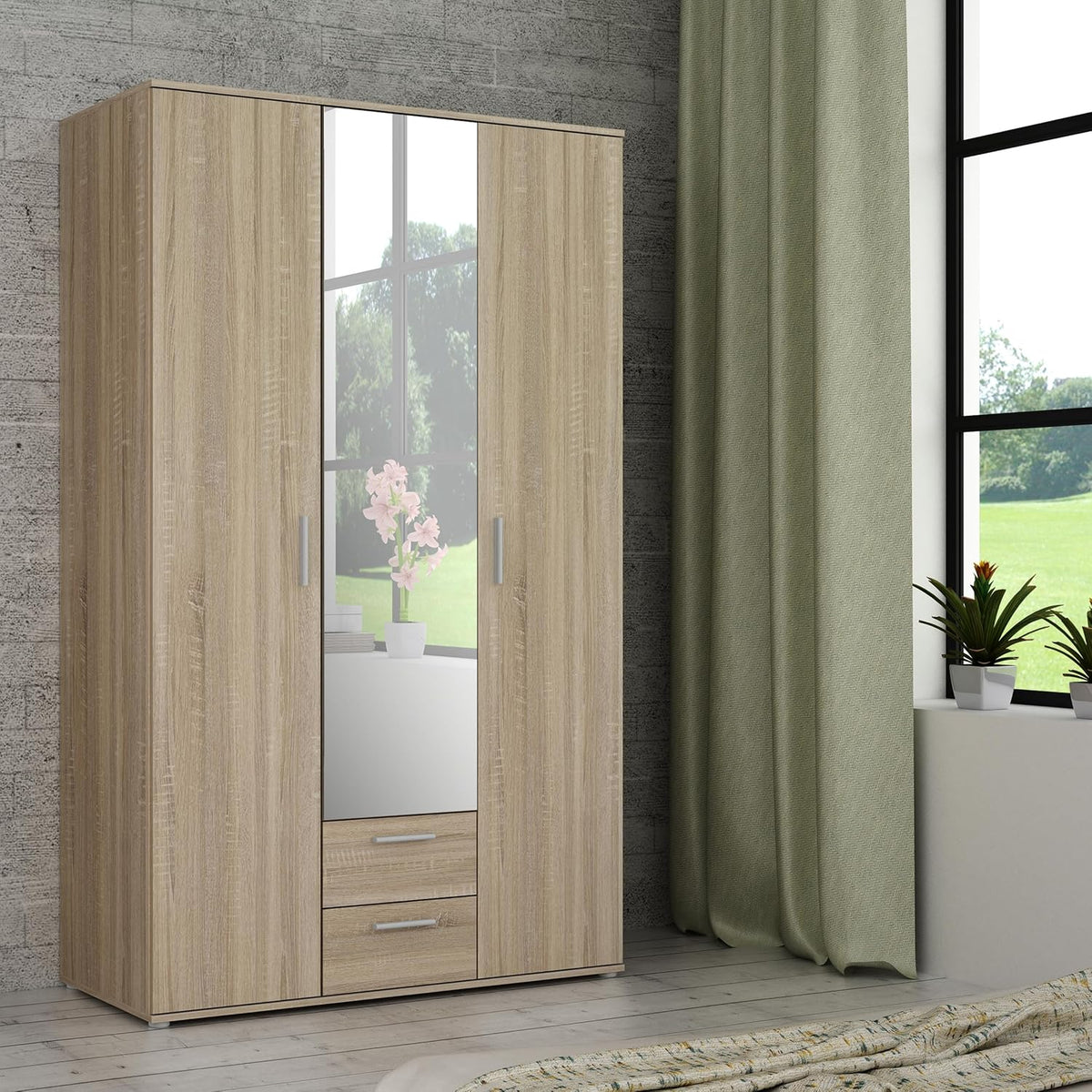 Forte Nano Kleiderschrank 120 130, Moderner Schrank aus Holzwerkstoff, Schmaler Schrank, 121 cm breit x 200,1 cm hoch x 54 cm tief, Flurschrank