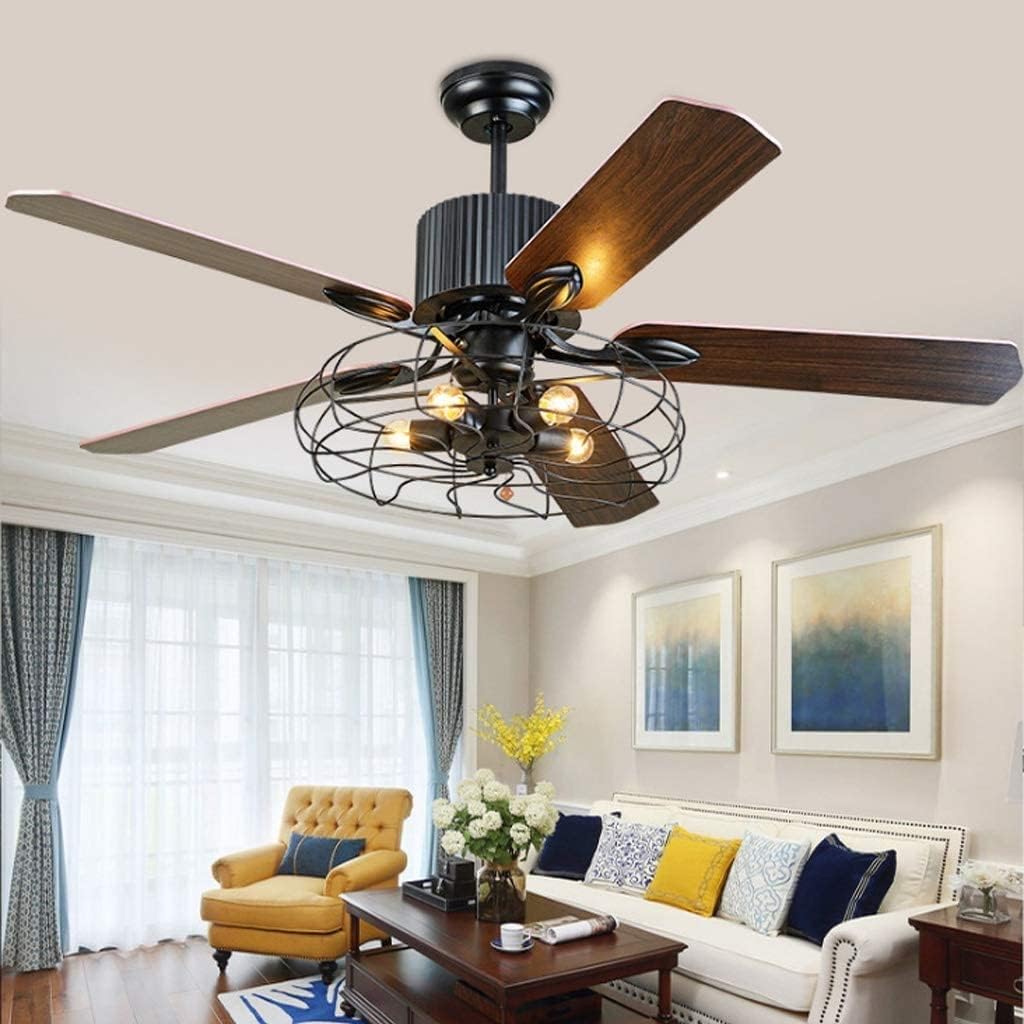 Deckenventilator Licht Mit Beleuchtung Fernbedienung Dimmbar E27 Fan Deckenleuchte LED Kronleuchter Loft Lüfter Deckenlampe Retro Industrie Stumm