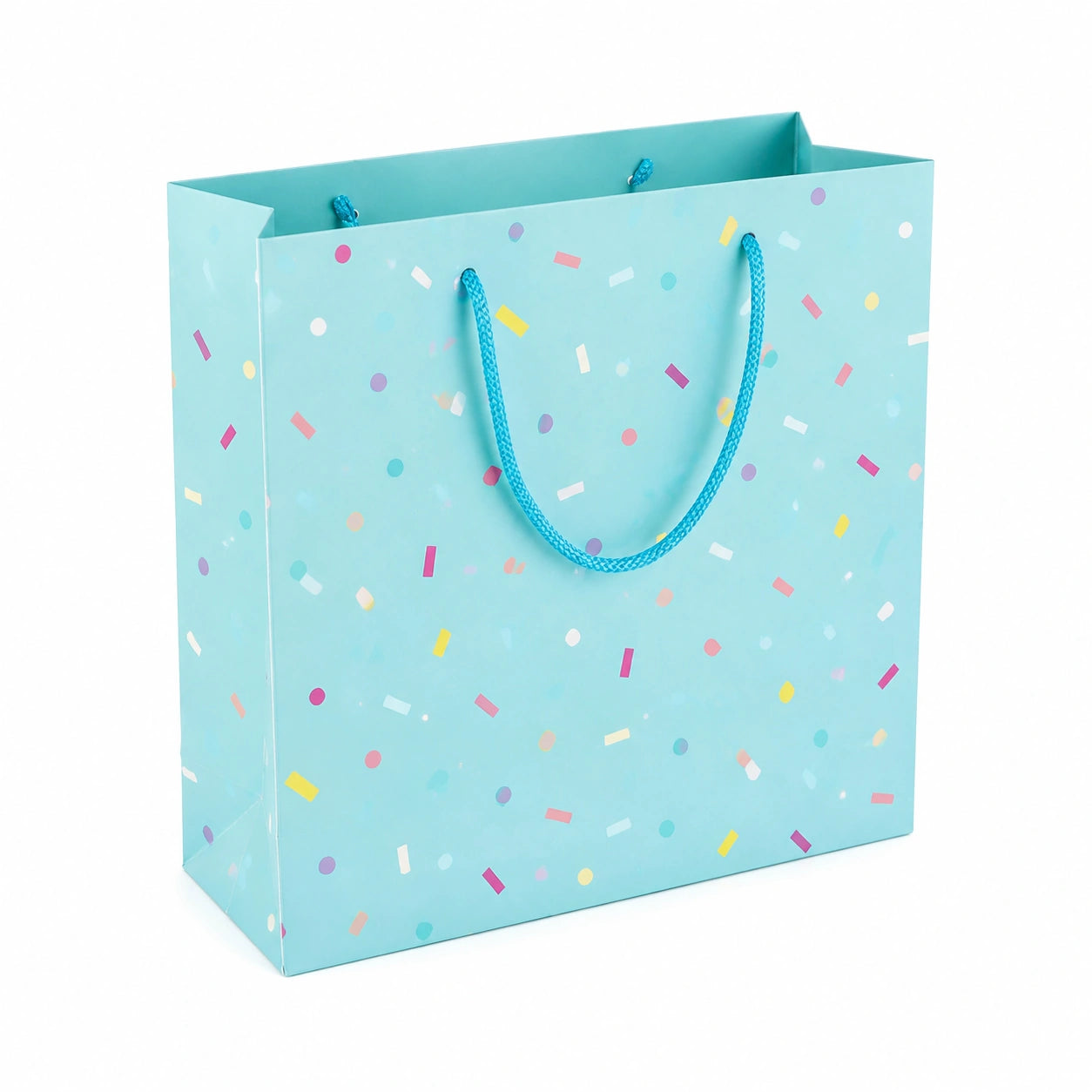 Geschenktüte 32 x 12 x 26 cm Papier Türkis mit Kordelgriffen Konfetti Muster