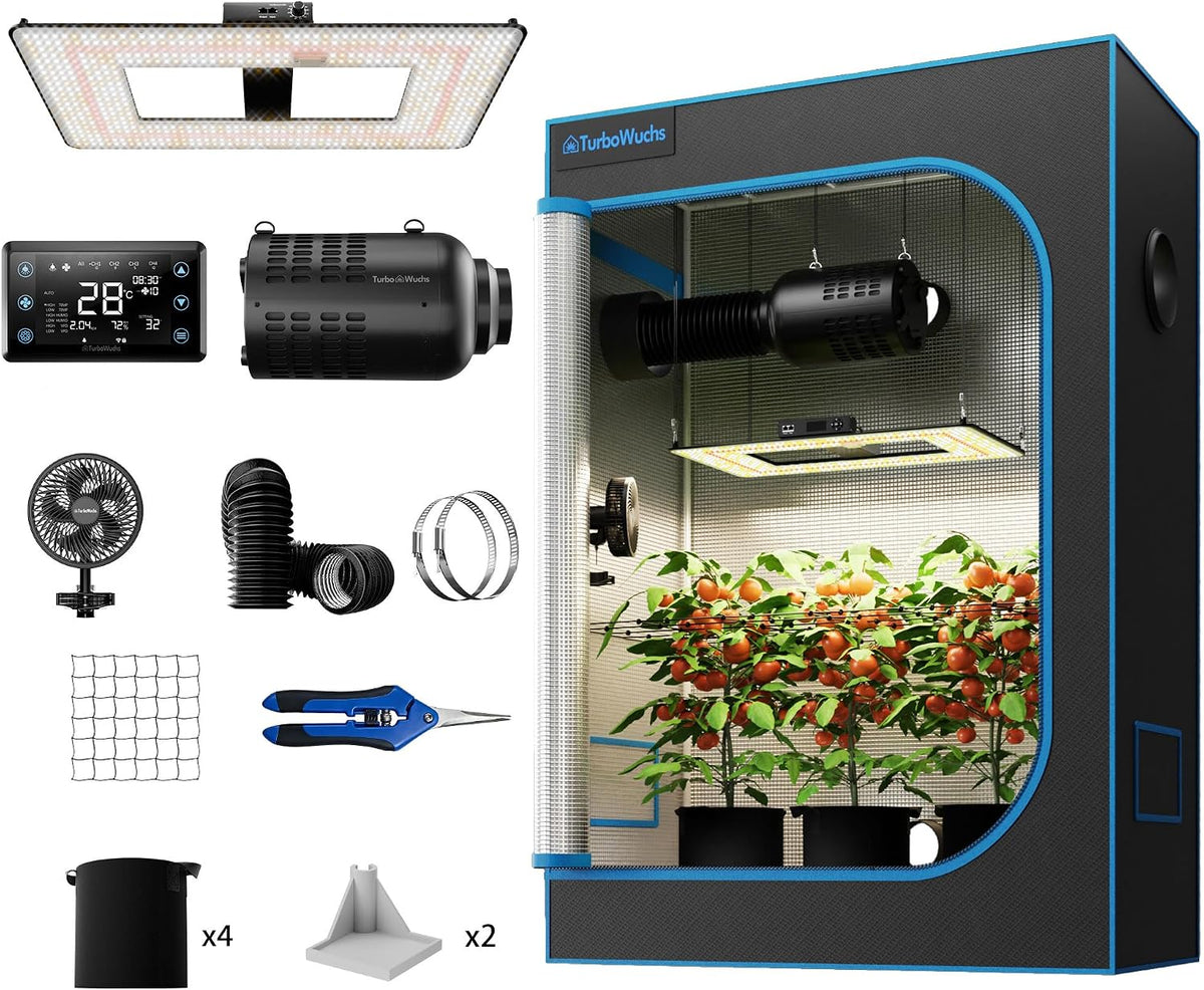 Turbo2000& 120x60x180cm Growzelt Komplettset LED Grow Lampe Vollspektrum LM301H EVO LEDs Growzelt Kit Komplettes Hydroponics 1680D Growing Tent Kit