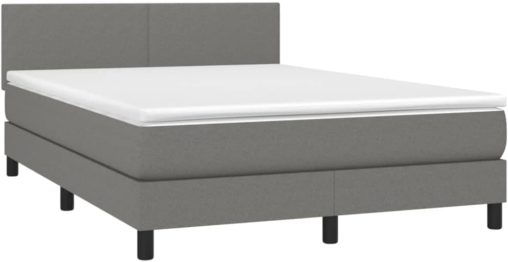 vidaXL Boxspringbett mit Matratze & LED Dunkelgrau 140x200 cm Stoff