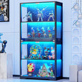 BROTTAR Beleuchtete Glasvitrine mit LED Sensor, 4 Etagen Sicherheitsglas Vitrine für Lego, moderner Vitrinenschrank & Standvitrine, Schwarz