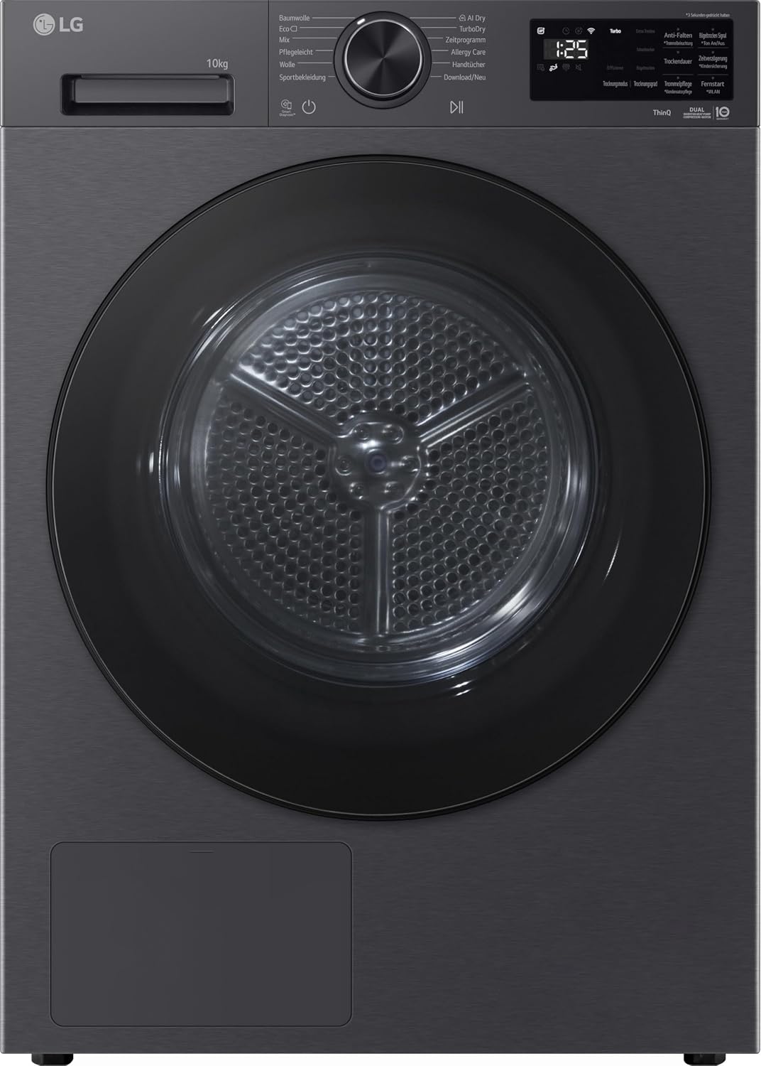 LG RT10X7B Wärmepumpen-Trockner (10 kg, Energieklasse C) mit AI Dry, Dual Inverter, TurboDry, selbstreinigender Kondensator, Schwarz