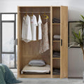 [en.casa] Kleiderschrank Eiselfing Schrank mit 3 Türen Garderobenschrank 176 x 120 x 52 cm Schlafzimmerschrank 1 Kleiderstange 4 Fächer Eicheoptik