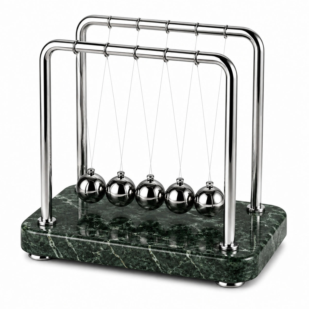 Newton-Pendel 30 cm aus Metall in Silber mit grüner Marmorplatte für Schreibtisch