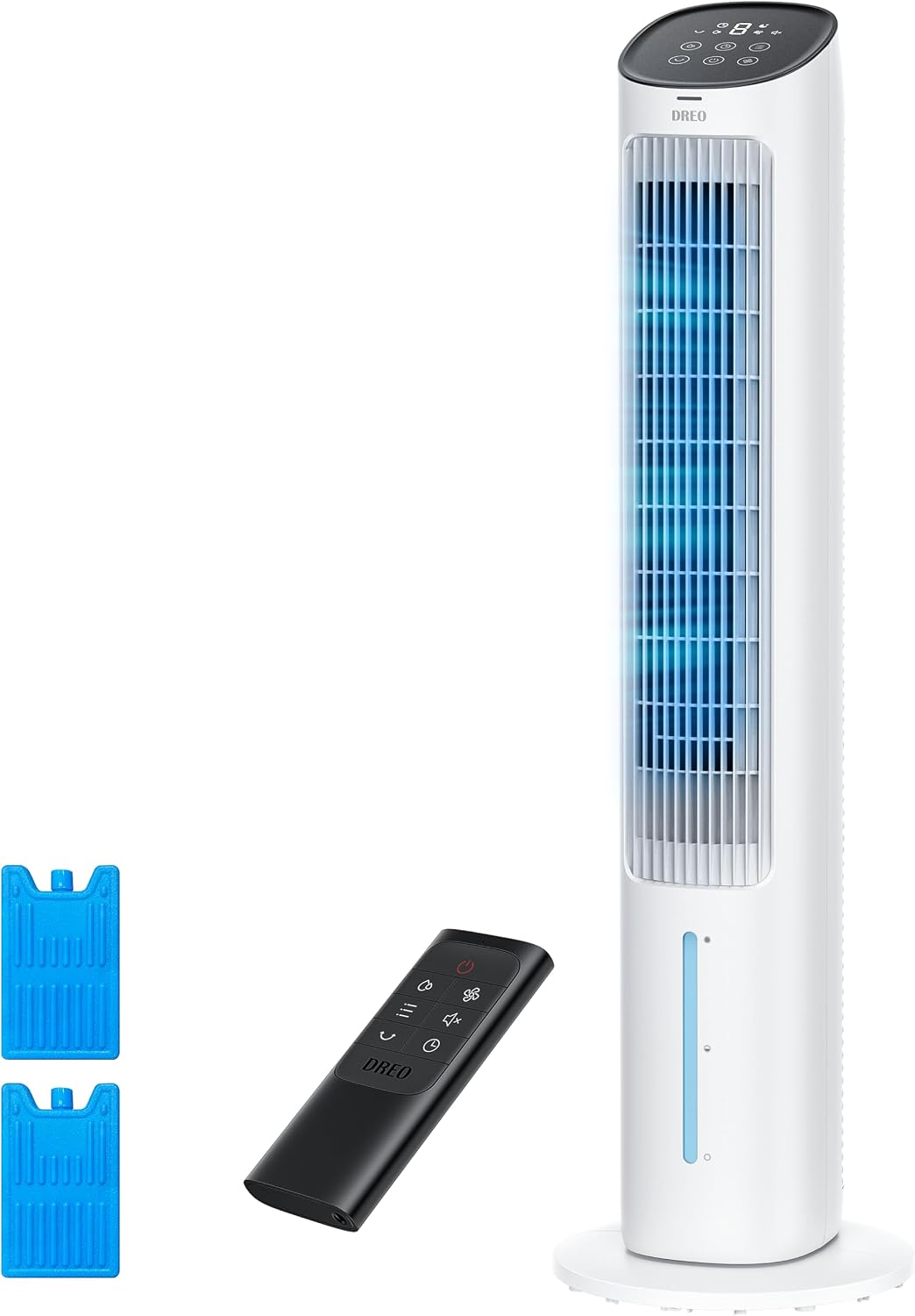 DREO Turmventilator mit Kühlung leise, Ventilator mit Wasserkühlung, 102 cm Luftkühler, Verdunstungskühler mit 80° Schwenkfunktion, 3 Modi, Weiß