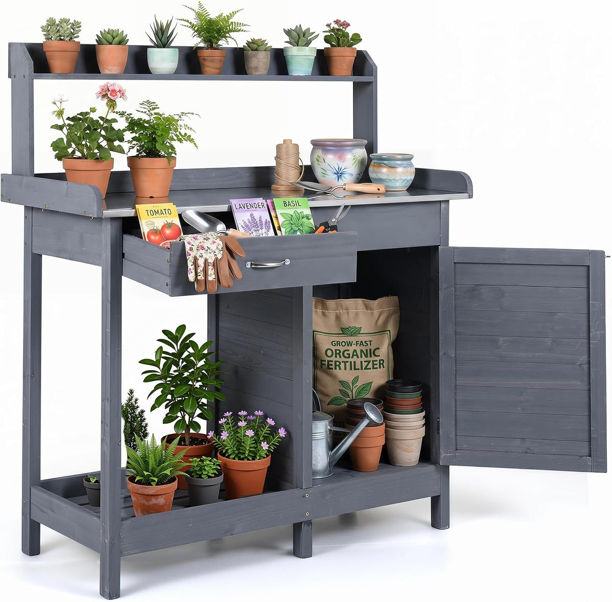 COSTWAY Pflanztisch mit Schubladen & Unterschrank, Gärtnertisch Outdoor