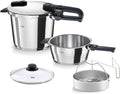 Fissler Vitaquick Edition/Schnellkochtopf-Set 6-teilg (2 Schnellkochtöpfe Ø 22 cm 3,5 L & 6 L) inkl. Metalldeckel, Glasdeckel, Einsatz, Induktion