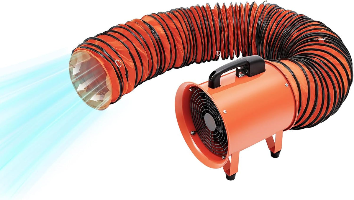 Industriegebläse 250mm mit 10m PVC Luftschlauch, 320W Axiallüfter 1517CFM, Belüftungsgebläse IP44 Tragbar