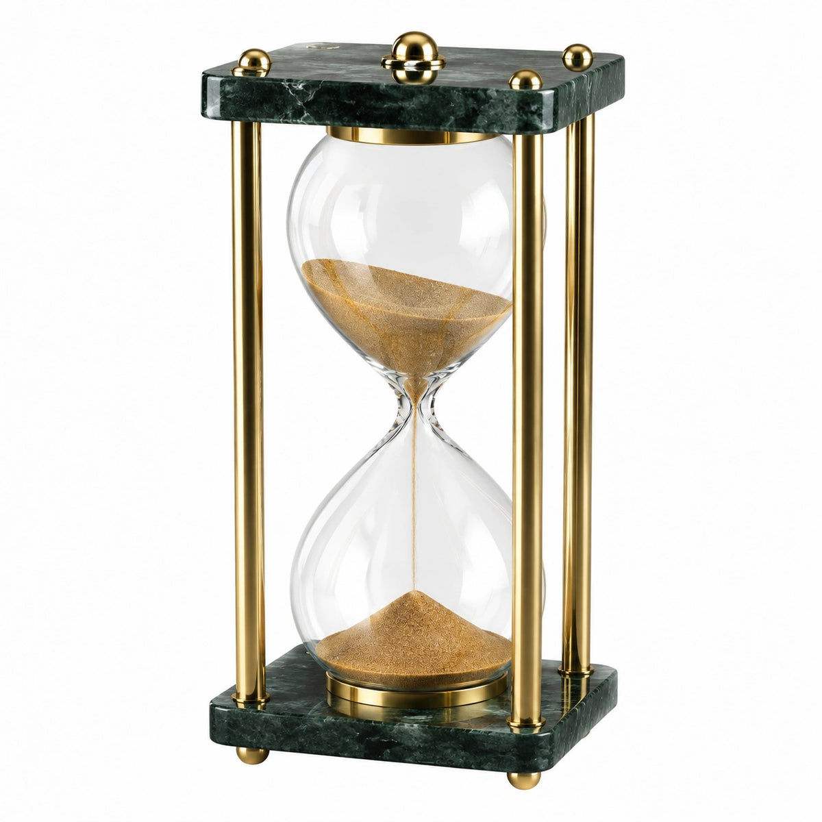 Sanduhr 16 x 16 x 32 cm aus Glas und Metall in Grün Gold dekorativ