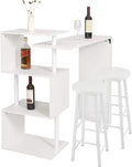 WOLTU Bartisch mit 2 Barhockern Set, 134x38x112cm, drehbarer Stehtisch mit 3 Ablagefläche, Bistrotisch mit Barstuhl aus Holz & Metall, Weiß