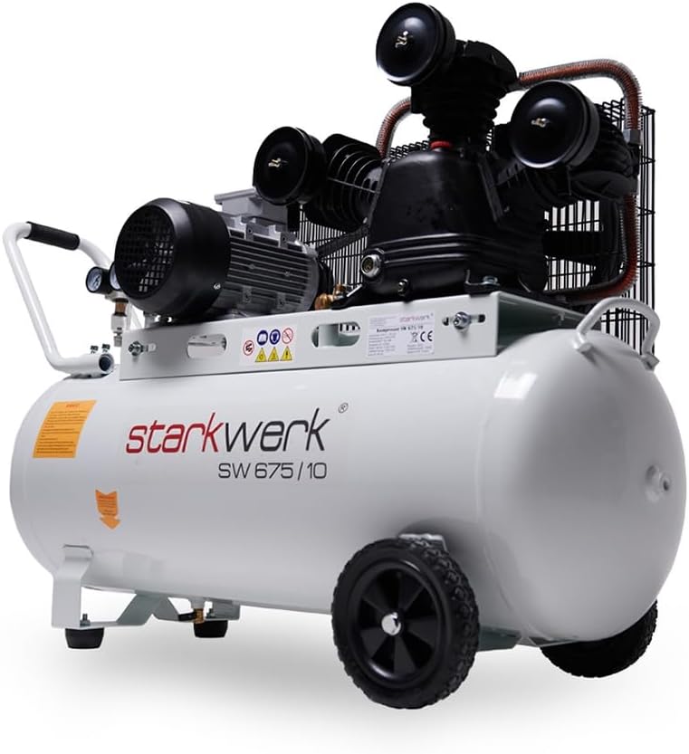 Starkwerk Druckluft Kompressor Druckluftkompressor SW 675/10-3000 Watt/4 PS 100L Kessel 400 Volt 3 Zylinder Doppel Keilriemenantrieb Profi