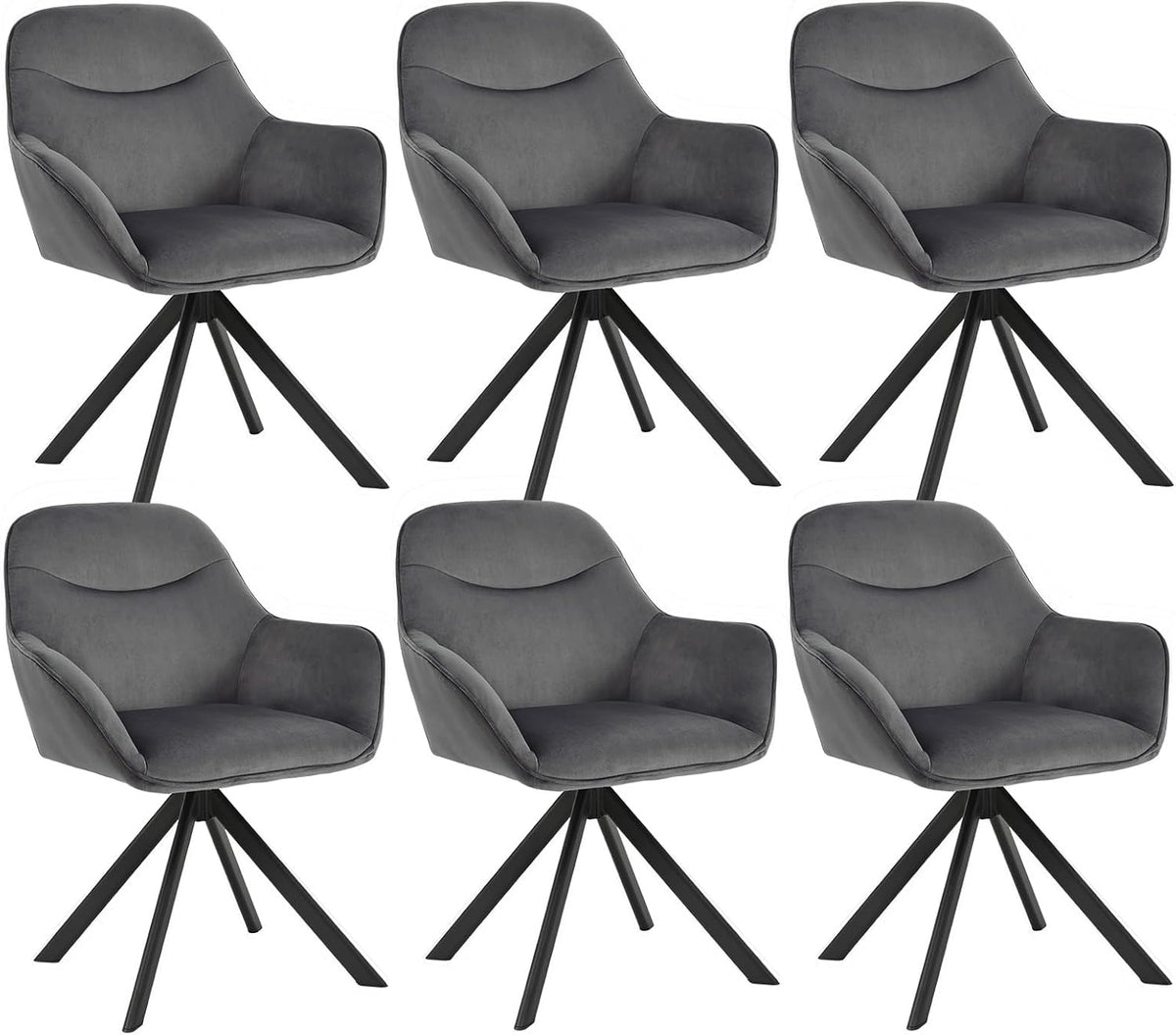6er Set Esszimmerstühle Drehbar mit Armlehne, 360° Drehstuhl Polsterstuhl Samt Modern Küchenstuhl mit Metallbeine für Esszimmer, Wohnzimmer, Büro