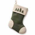 Weihnachtsstrumpf 45 cm aus Stoff in Grün und Beige mit Tannenstickerei