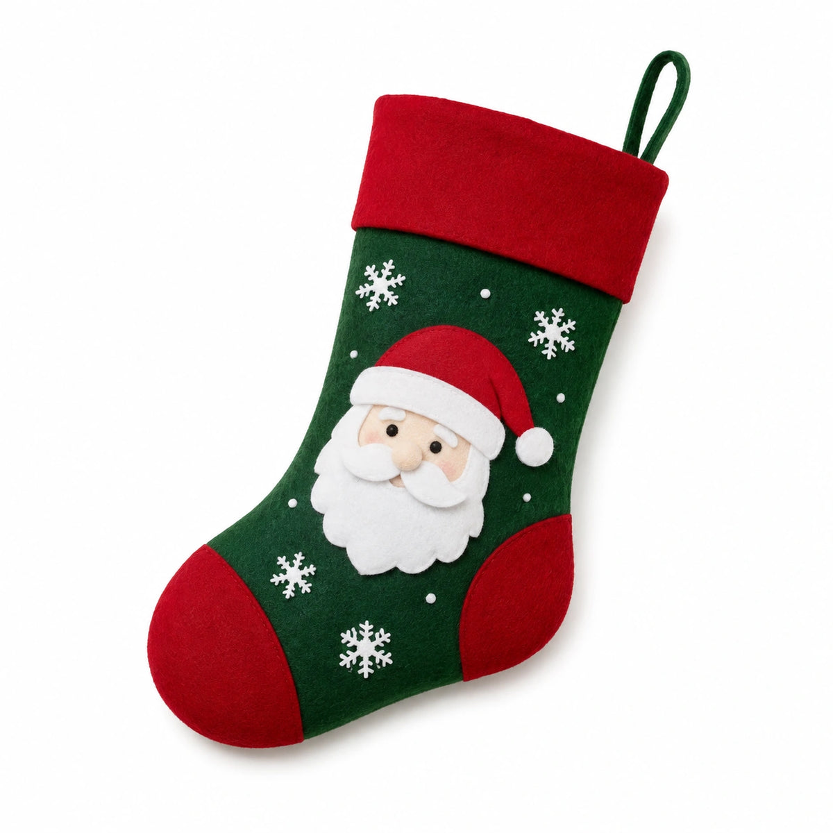 Weihnachtsstrumpf 45 cm aus Filz Grün Rot zum Aufhängen mit Weihnachtsmannmotiv