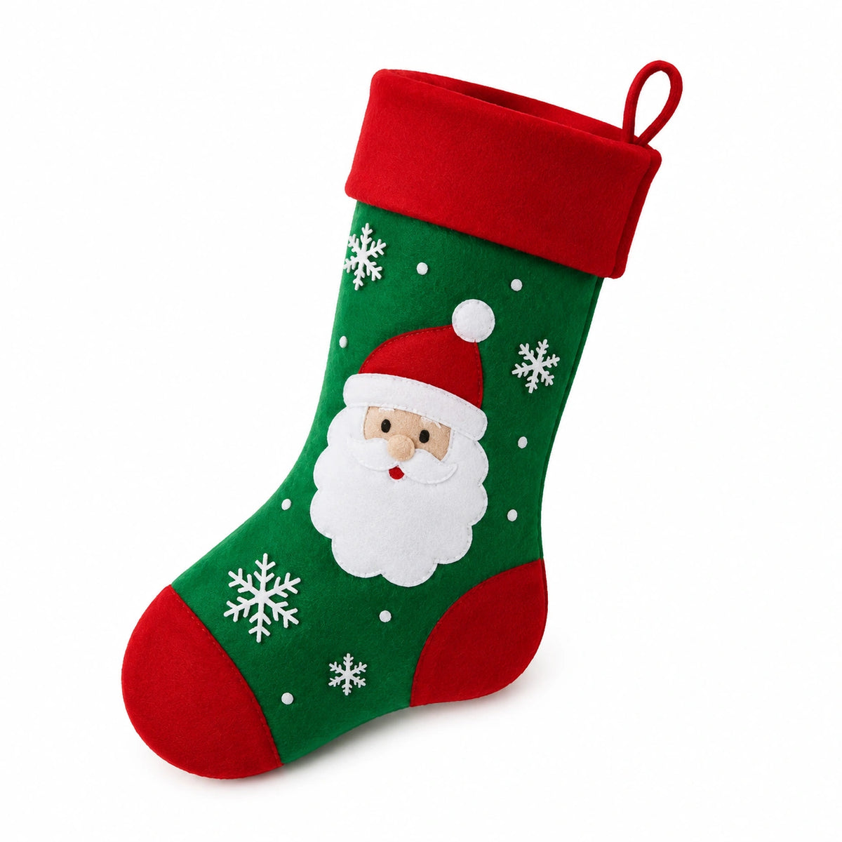 Weihnachtsstrumpf 45 cm aus Filz Grün Rot zum Aufhängen mit Figurenmotiv