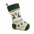 Weihnachtsstrumpf Einheitsgröße aus Stricktextil in Dunkelgrün Cremeweiß mit Rentiermotiv zum Aufhängen
