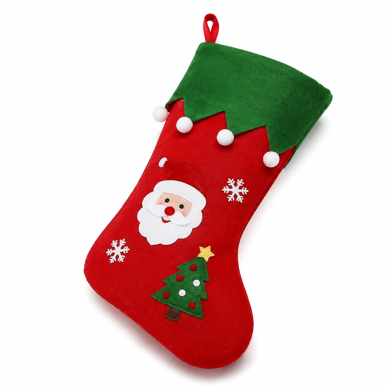 Weihnachtsstrumpf 45 cm aus Filz Rot Grün zum Aufhängen mit Weihnachtsmotiv