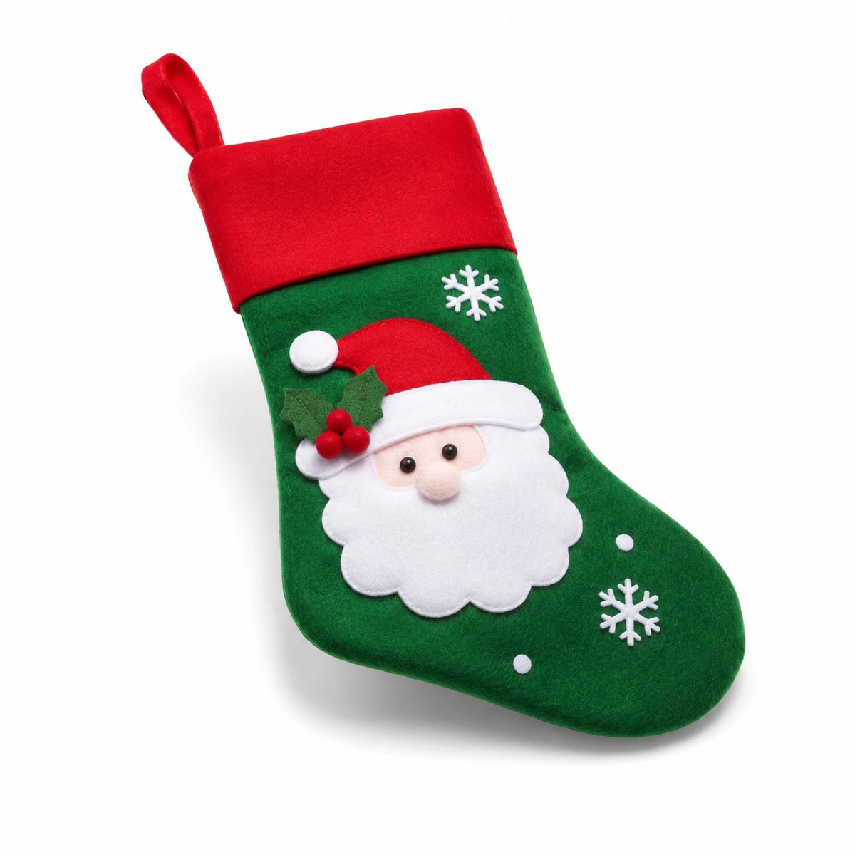 Weihnachtsstrumpf 45 cm aus Filz Grün Rot mit Aufhängeschlaufe und Weihnachtsmannmotiv
