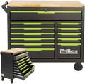TRUTZHOLM Werkstattwagen Star XL 12 Schubladen unbestück Hartholz-Arbeitsplatte schwarz/grün 103 x 112 cm mit Feststellbremsen, abschließbar