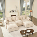 U-förmiges modulares Sofa 3-Sitzer Ecksofa mit Hocker, Cloud Couch für Wohnzimmer(Beige), tiefes Sitzdesign
