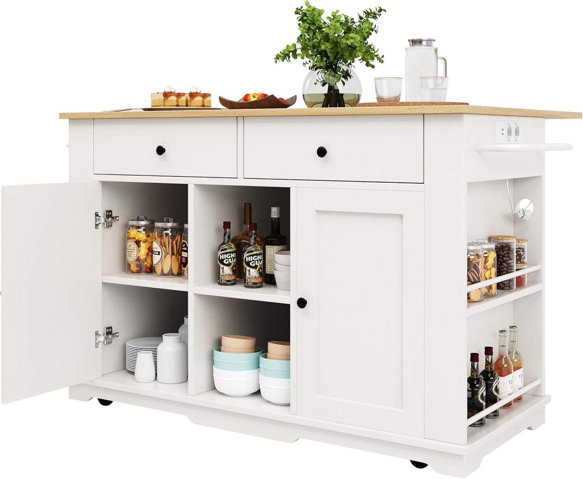 Merax Küchenwagen mit Klappbarer Arbeitsplatte, 3 Schrank, Servierwagen mit 2 Schublade, Mobiler Speisewagen für Küche und Esszimmer, und Gewürzregal