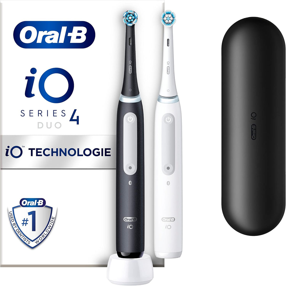 Oral-B iO Series 4 Elektrische Zahnbürste, 4 Putzmodi für Zahnpflege, Doppelpack, Electric Toothbrush, Inkl. 2 Aufsteckbürsten, Magnet-Technologie