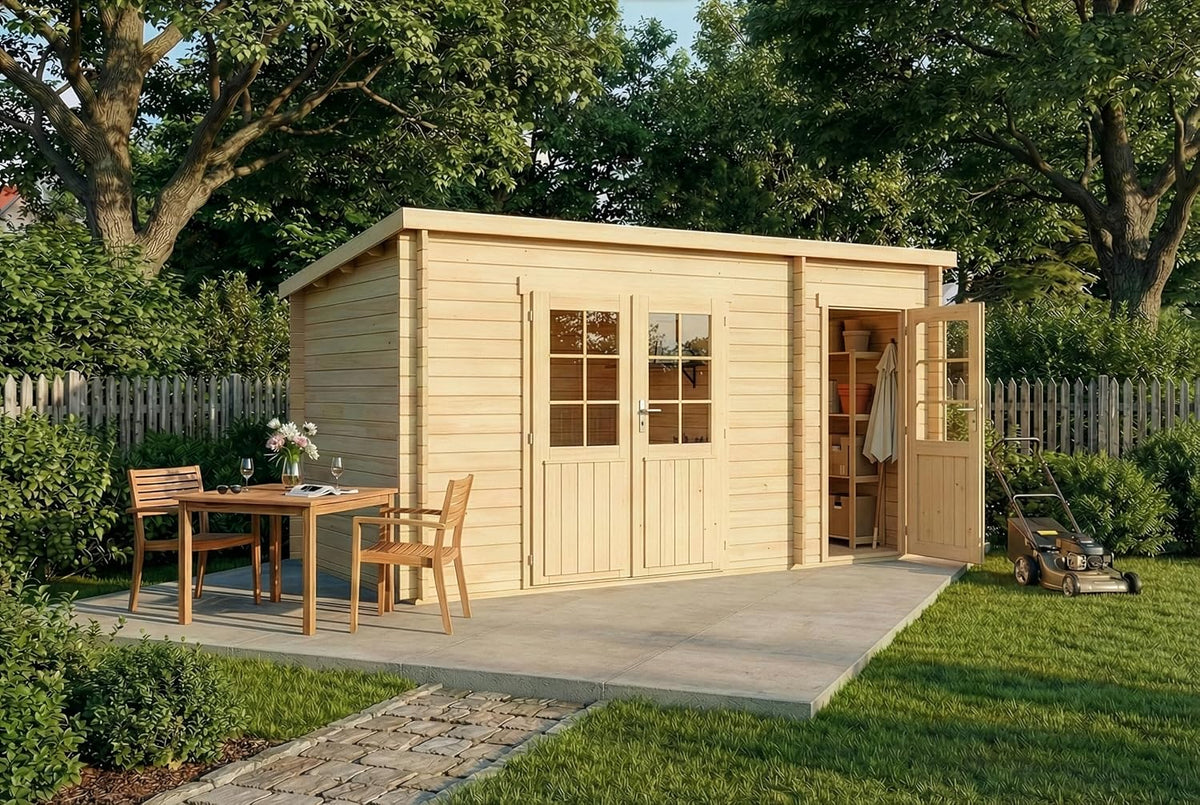 Alpholz Gartenhaus Maria 450x272cm aus Holz Naturbelassen 40mm Wandstärke