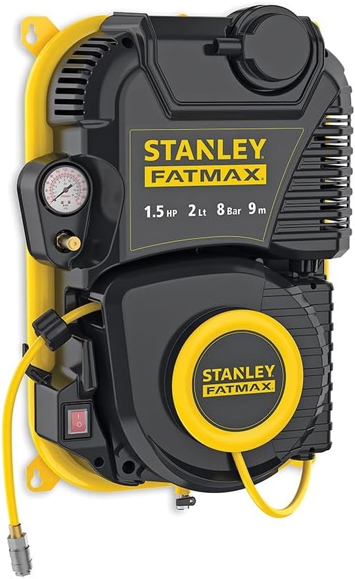 Stanley Luftkompressor FMXCMD152WE, 160L/Min Saugleistung, 59dB, Luftschlauch 9M, Kompressor 8 Bar, Ölfrei, Schwarz/Gelb