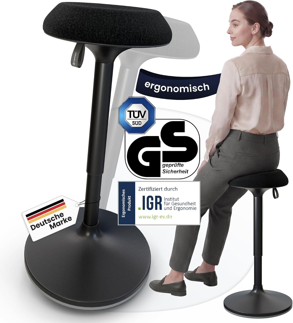 Ergotopia Dykó ergonomischer Bürohocker, Sitzhöhe höhenverstellbar 56-83 cm, ergonomischer Sitzhocker mit Schwingeffekt