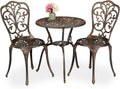 Relaxdays Gartenmöbel Set 3-teilig, Tisch, 2 Stühle, Aluguss, Balkonmöbel Antikdesign, Garten Sitzgruppe, schwarz/Bronze