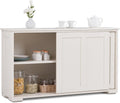 COSTWAY Sideboard, 107 x 33 x 60 cm, Küchenschrank mit Schiebetüren & verstellbarem Ablage, Beistellschrank für Küche, Esszimmer, Wohnzimmer, Holz