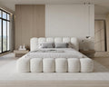 Chilly. Möbel Design Bett Stone, Polsterbett 140x200 mit Bettkasten, Lattenrost und Kopfteil -Eleganter Velluto-Samt Stoffbezug Beige