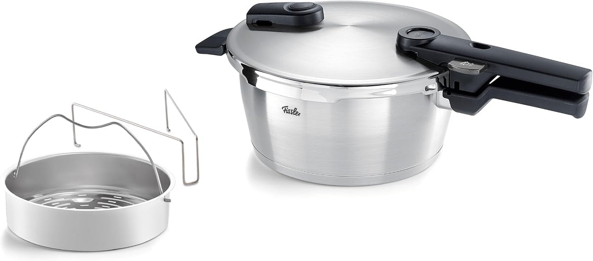 Fissler Vitaquick Premium/Schnellkochtopf (3,5 L, 2-Garstufen, Ø 22 cm) m. Einsatz, Edelstahl-Dampfkochtopf, Made in Germany, Induktion