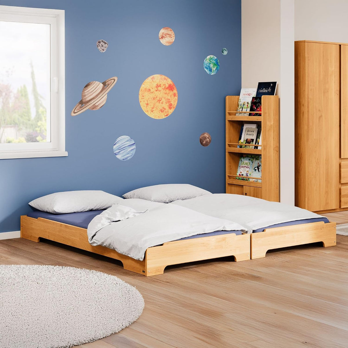BioKinder Stapelbett 2er Set Stapelliege Gästebett Kai aus zertifiziertem Massivholz Erle 90 x 200 cm