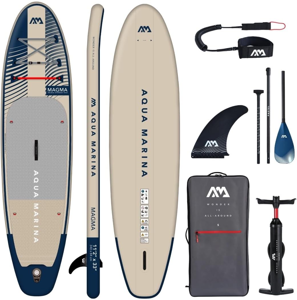 Aqua Marina Stand Up Paddle Magma 340x84cm, Double Action Pumpe, Aufblasbares SUP Board mit Reißverschlussrucksack, für alle Wassersportar