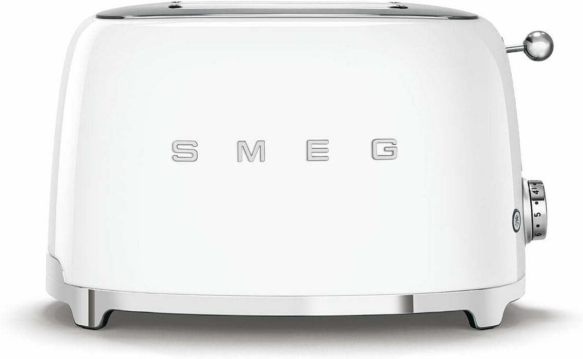 Smeg, 950W, 2x2 TSF01WHEU -Toaster, 2 Schlitze für 2 Scheiben, 6 Vergoldungsniveaus, Heizfunktion, Abtau- und Bagel- Funktion, Sammelschublade, Weiß
