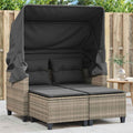 Willood Gartensofa 2-Sitzer mit Dach und Hockern Hellgrau Poly Rattan Outdoor Sofa Gartenmöbel, mit Vordach, Garten Lounge Set Terrasse