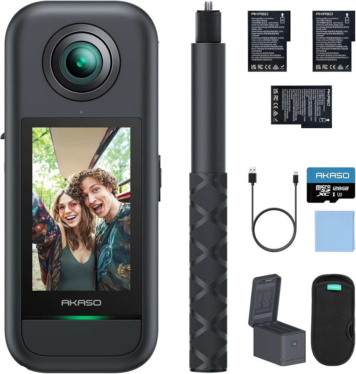 AKASO 360° Action Cam Creator-Set, 5.7K 72MP 360 Grad Actionkamera mit 128GB Speicherkarte Duale 1/2' 48MP Sensoren, 2.29'' Touchscreen