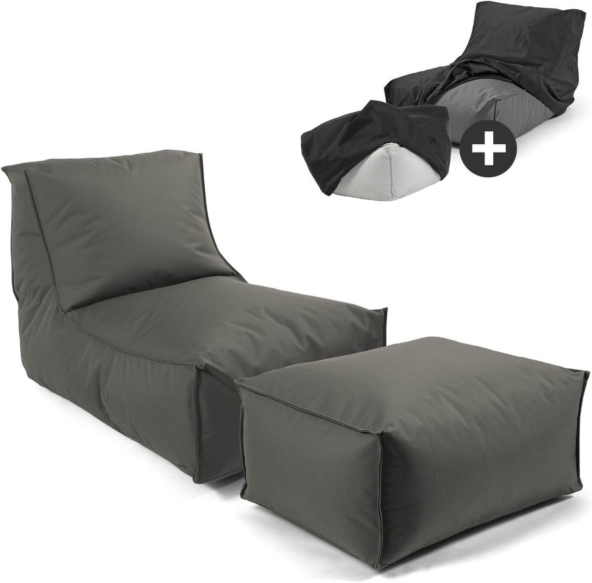 mokebo Sitzsack mit Hocker und Schutzhülle für Kinder & Erwachsene 'Der Sundowner', Bean Bag mit Füllung oder Bodenkissen für Indoor & Outdoor