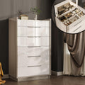 LUXOAK 5-Schubladen Kommode Creme & Grau mit Glasplatte, Moderner Schrank